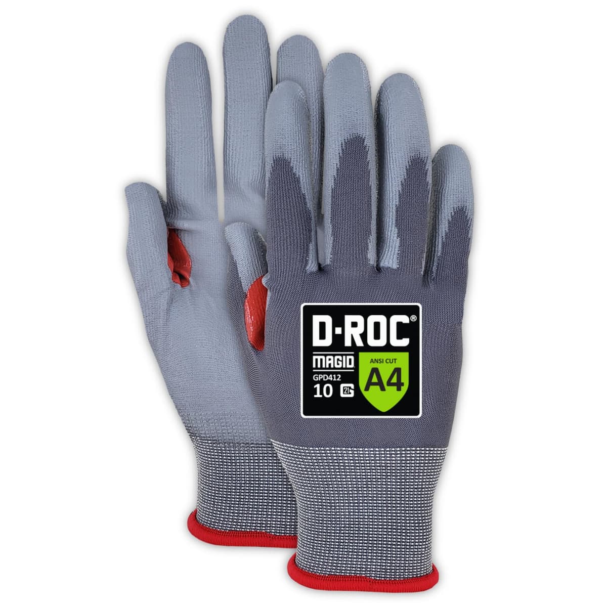 MAGID GPD412 Guante de Trabajo Poliuretano Ultra-Delgado 21G ANSI A4, 72 pares, Talla 10/XL