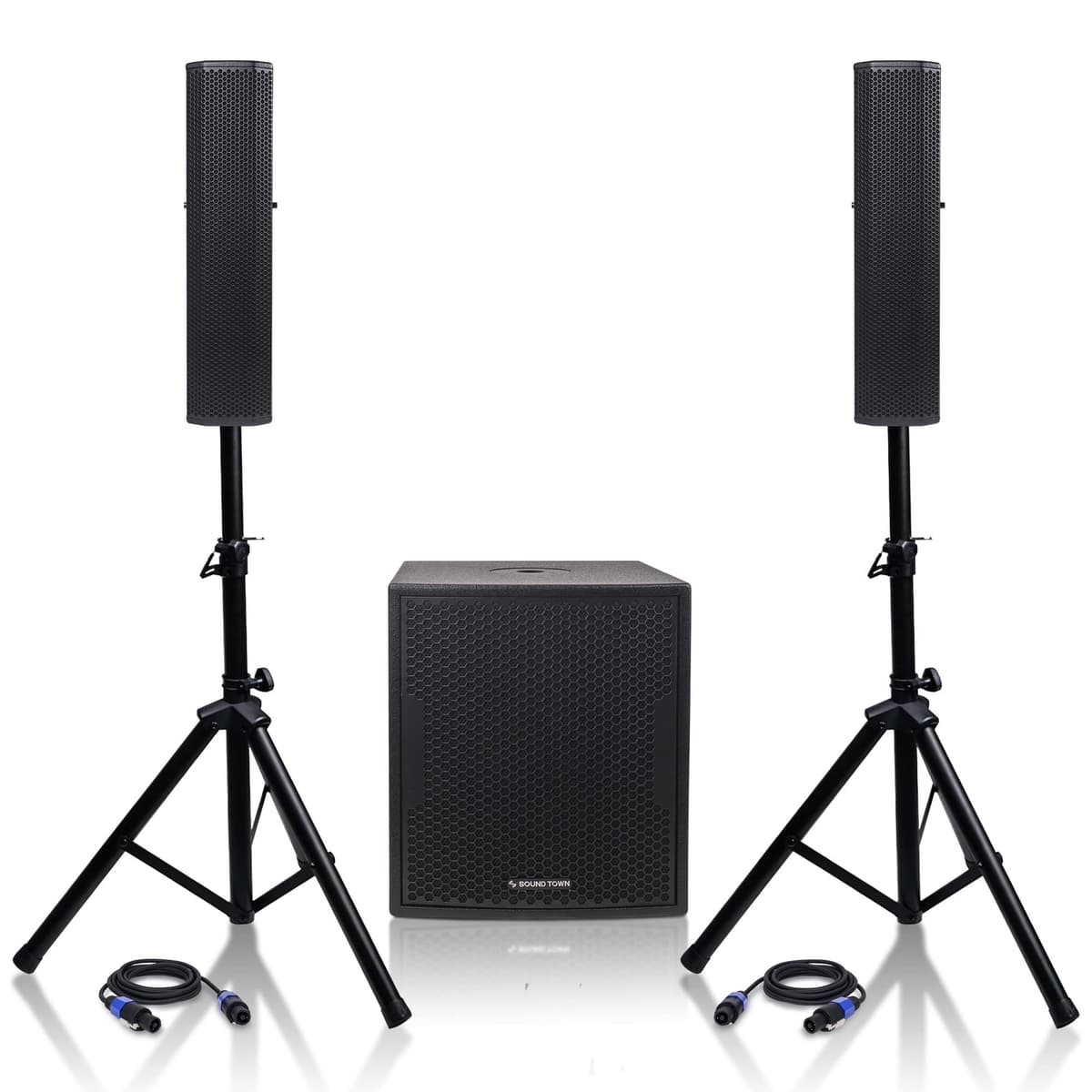 Sound Town sistema PA con subwoofer activo 12" y dos columnas pasivas