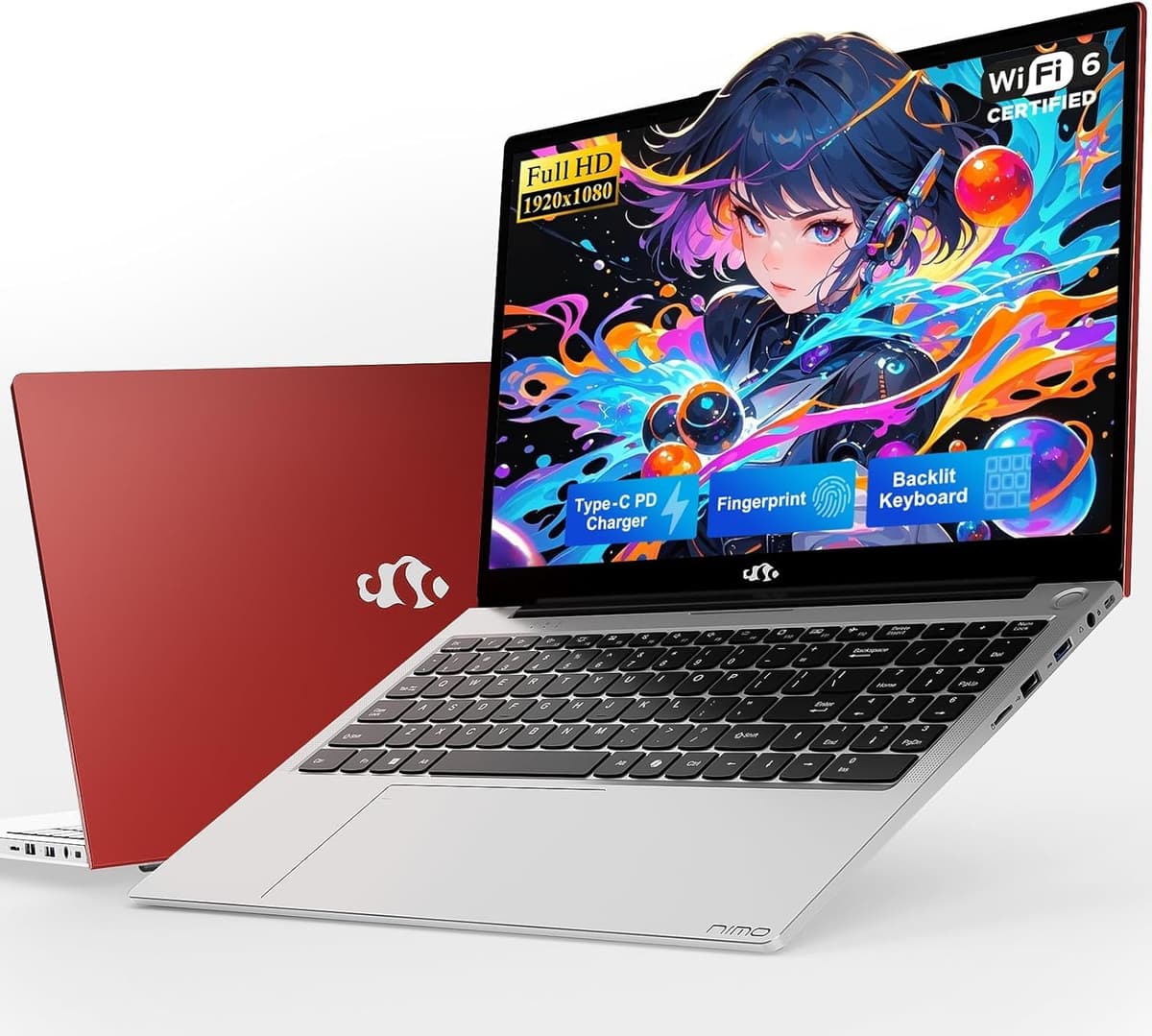 NIMO Laptop de 15.6" FHD, Intel Pentium N150 (mejor que i3-1115G4, 4 núcleos hasta 3.6GHz), con teclado retroiluminado, carga 65W GaN Type-C, lector de huellas, 16GB RAM 512GB SSD, para hogar, estudiantes y negocios NIMO N157E