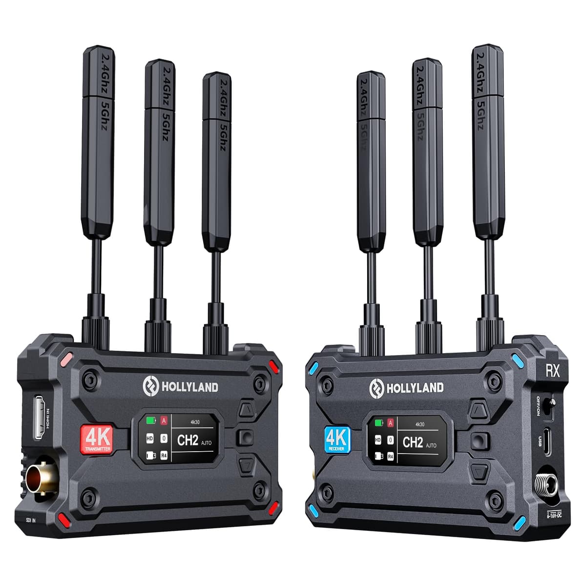 HollyView Transmisor y receptor de video inalámbrico Hollyland Pyro S HDMI SDI 4K30/1080p60 Alcance 400 m Latencia 50 ms Hasta 4 receptores, salto automático de banda dual (ADH), escaneo inteligente de canales, transmisión en vivo (1TX+1RX)