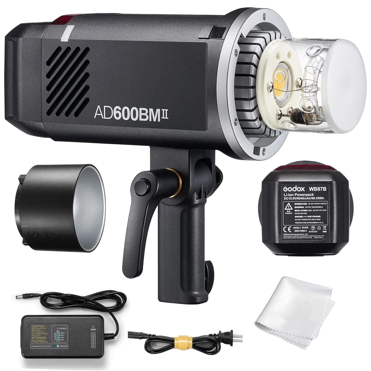 Kit de Flash Estroboscópico Para Exteriores Godox AD600BM II, Godox AD600BM D600BMII 600Ws GN87, Sincroniza con Disparador X3, Incluye Bolsa de Transporte/BD-04 Barn Doors/Reflector AD-R6/Disco Reflector Circular 5-en-1 (AD600BMII+Bolsa)