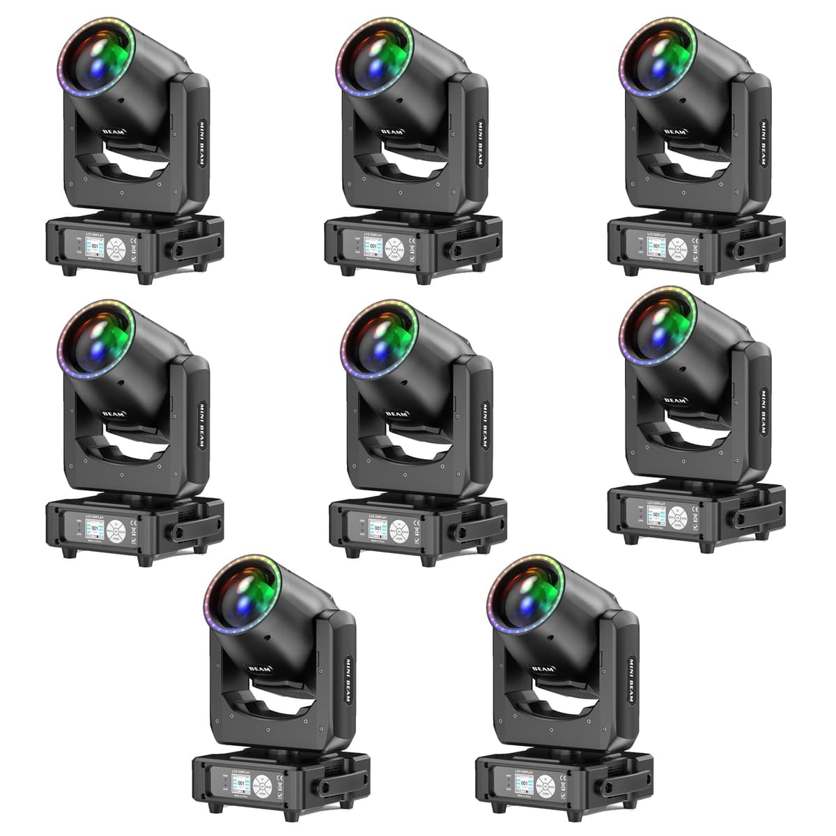 Wiwreenm Pack 8 luces Moving Head 7R 230W con prismas, gobos y control DMX512 18 canales ZQ02357US
