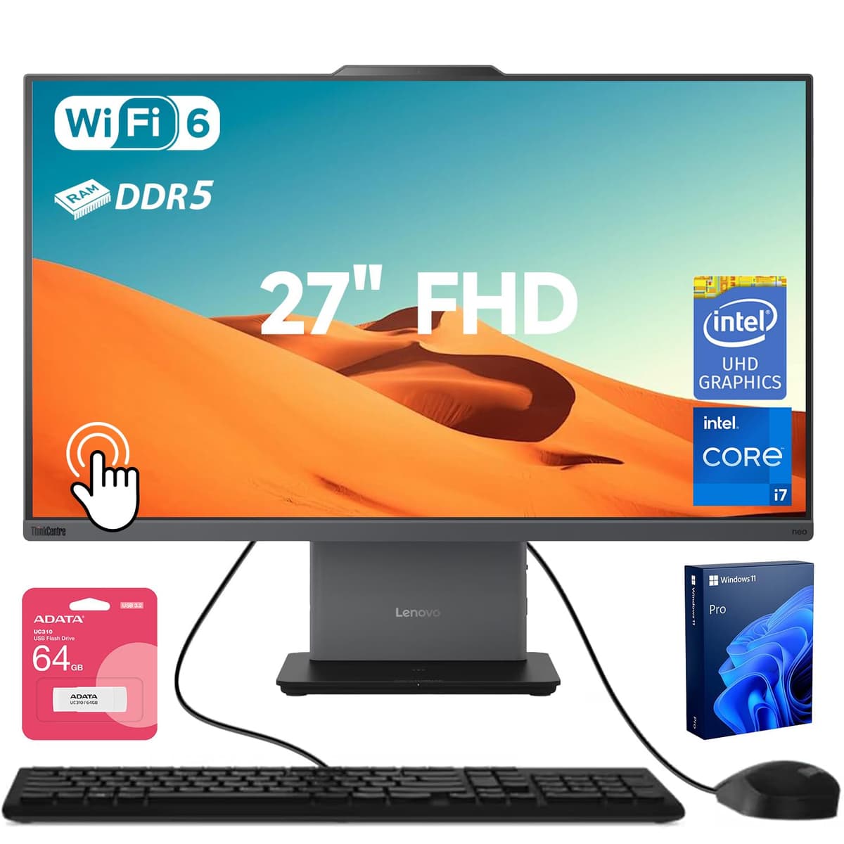 Lenovo ThinkCentre Neo 50a All-in-One 27" FHD 100Hz Touchscreen, Intel i7-13620H, 32GB DDR5, 2TB SSD 12SB003CUS