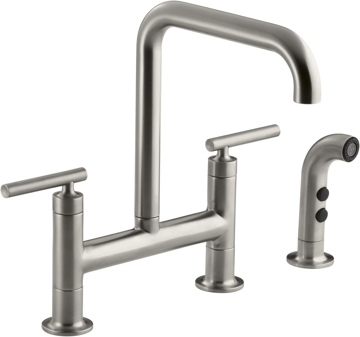 Kohler Purist K-7548-4-VS Grifo puente para mesa con spray, Vibrant Stainless