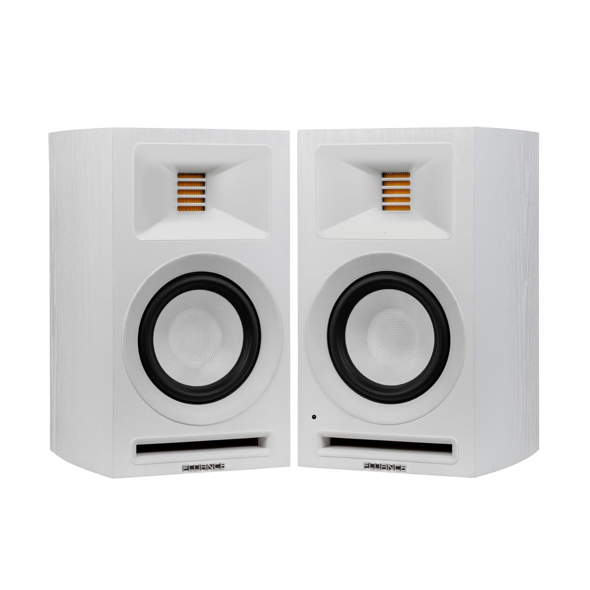 Fluance RI71WH Parlantes activos compactos 2 vías 120W con tweeters AMT, HDMI ARC y Bluetooth (White Ash)