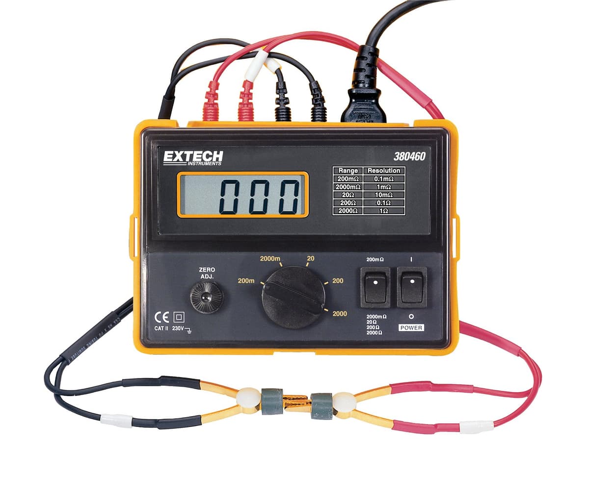 Extech 380460 Milliohm Meter de precisión 110 VAC, 4-wire Kelvin, resolución 0.1 mΩ, pantalla 1999 counts