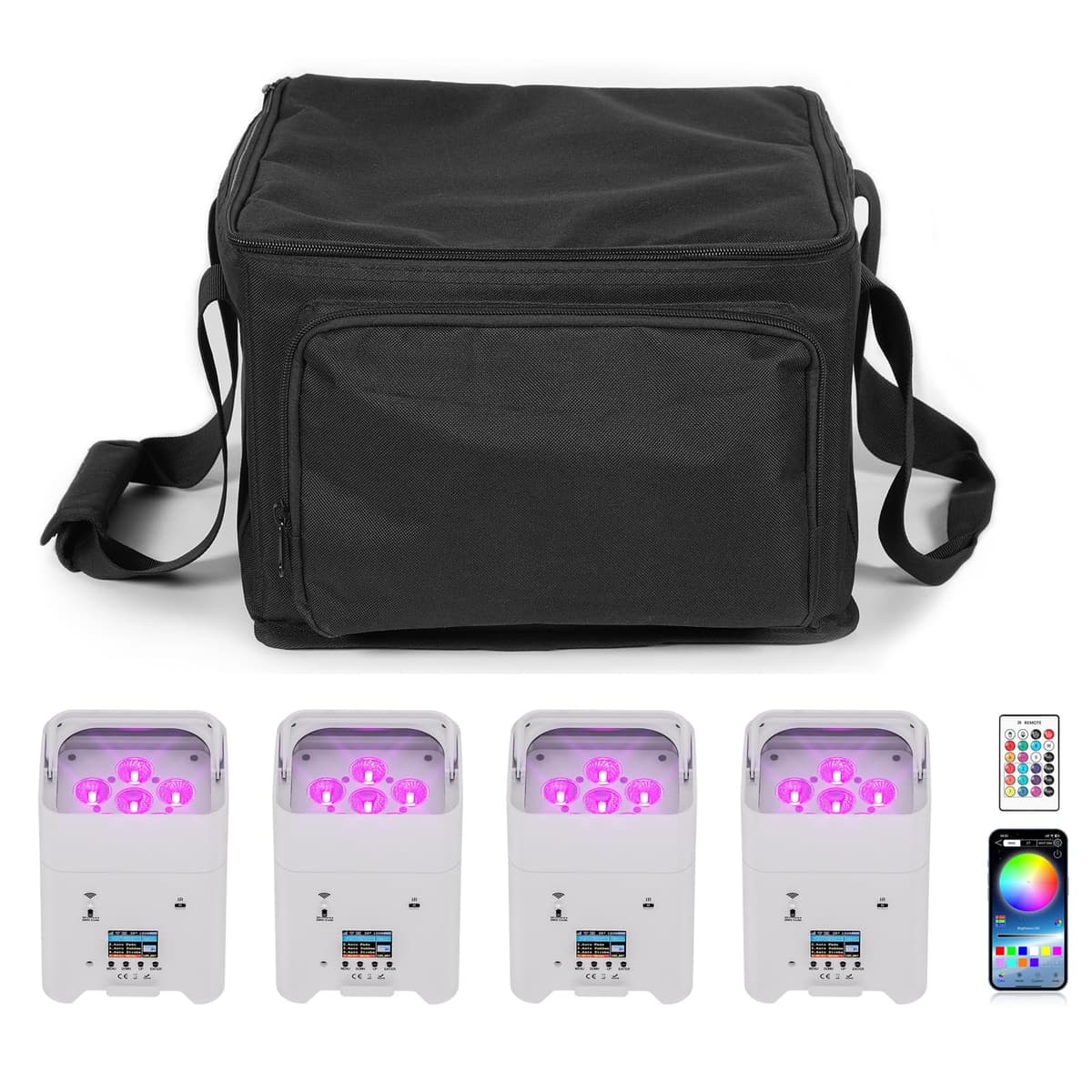 HOLDLAMP Luces par recargables 4Pcs con bolsa 9600mAh RGBWA+UV 6×18W APP/DMX512/Remoto ZQ01529