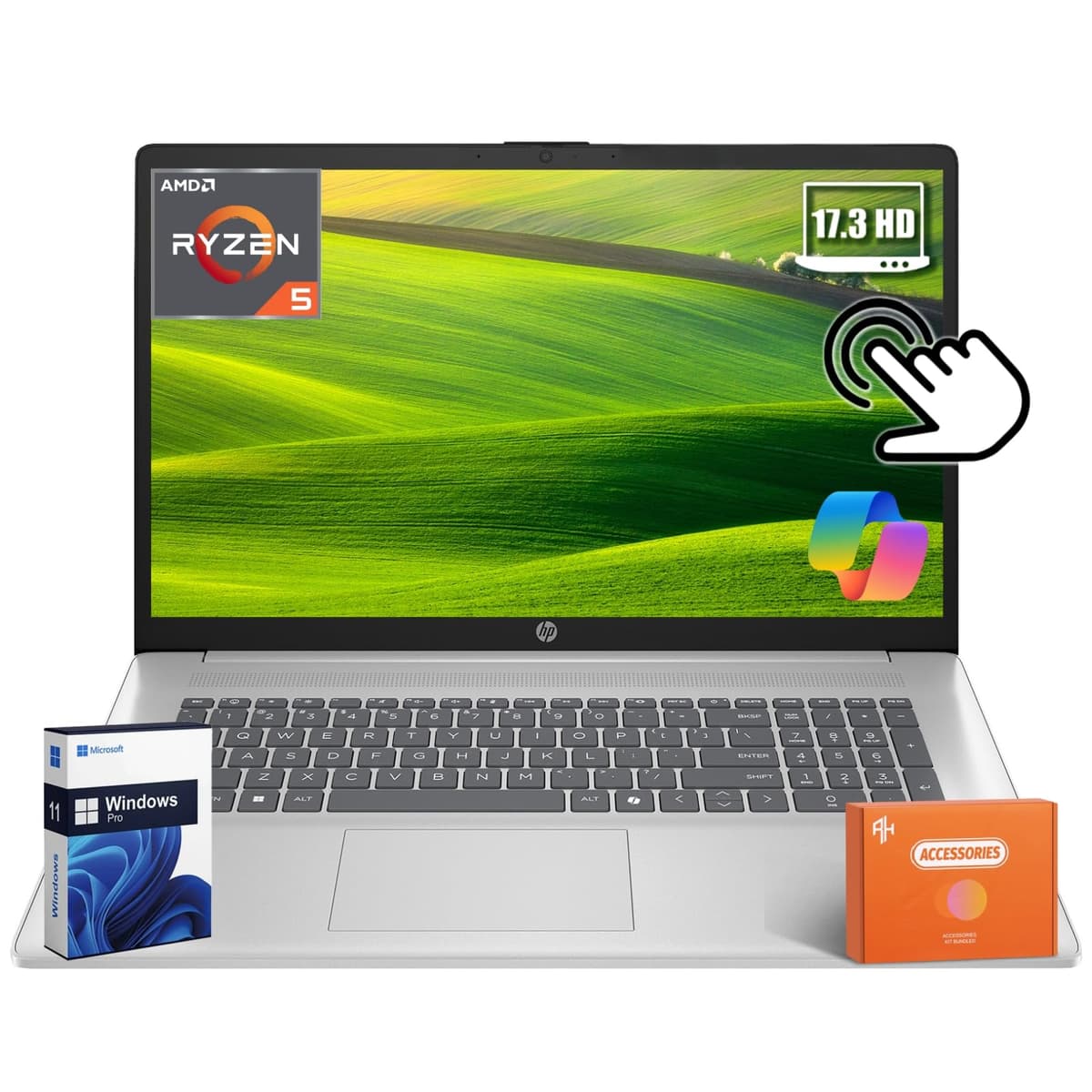 Portátil HP Flagship 17" con Pantalla Táctil 2025, AMD Ryzen 5 7430U (hasta 4.3 GHz), Pantalla Táctil Antirreflejo de 17.3", 16 GB RAM, 1 TB SSD, Bluetooth 5.4, Copilot IA, Carga Rápida, Windows 11 Pro 17-cp3155cl