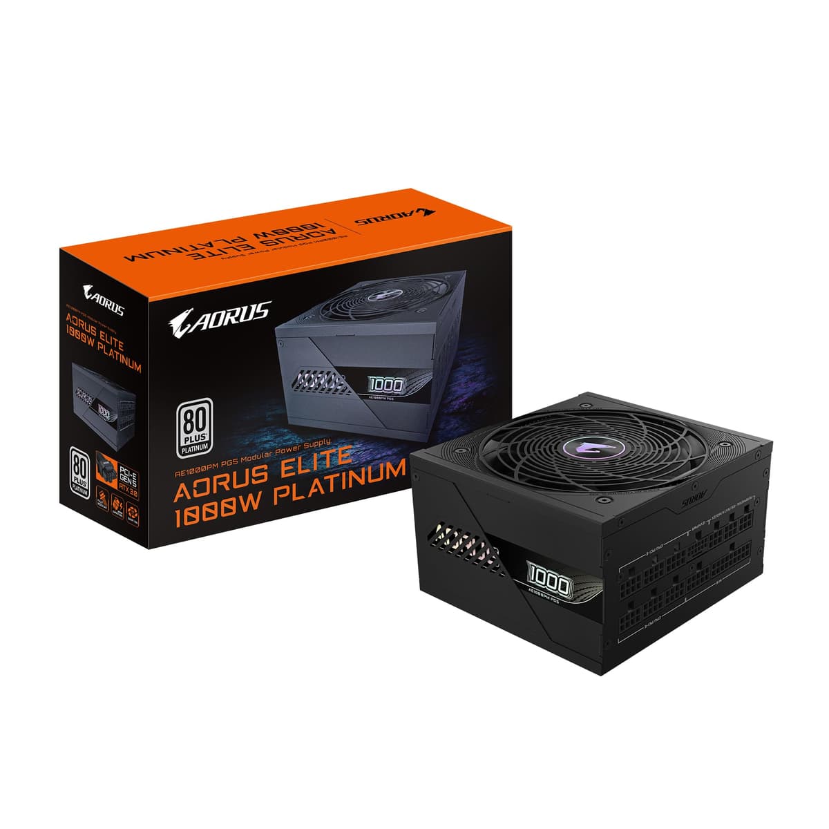 GIGABYTE AORUS Elite P1000W Fuente de Poder Ice - PCIe 5.0, 80 Plus Platinum, Diseño Totalmente Modular, Ventilador 120 mm, Compatible ATX 3.0, Enchufe EU GP-AE1000PM PG5 EU