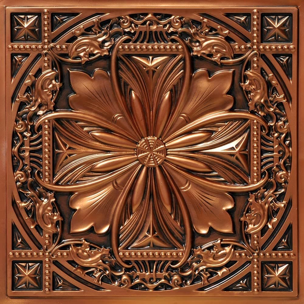 From Plain To Beautiful In Hours DCT10 Milan PVC 2' x 2' Lay-in o Glue-up Ceiling Tile, Aged Copper, 50 Piezas DCT10ac-24x24-50