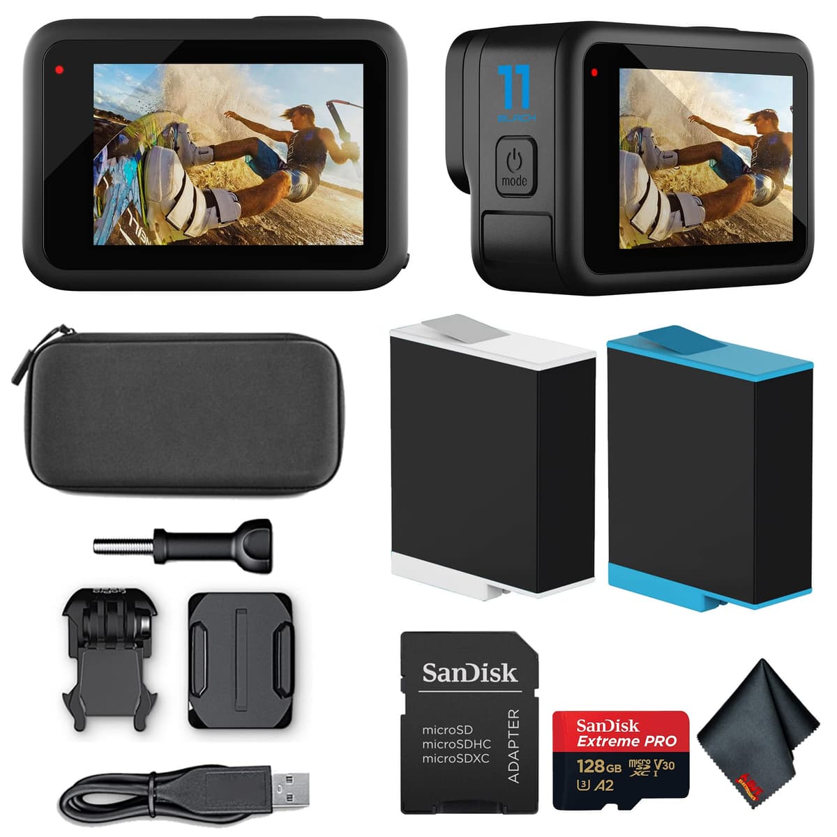 GoPro HERO11 Black Cámara de acción resistente - 5.3K, 27MP, estabilización HyperSmooth 5.0 + 128GB y batería extra CHDHX-1101-XX_EDI_2128
