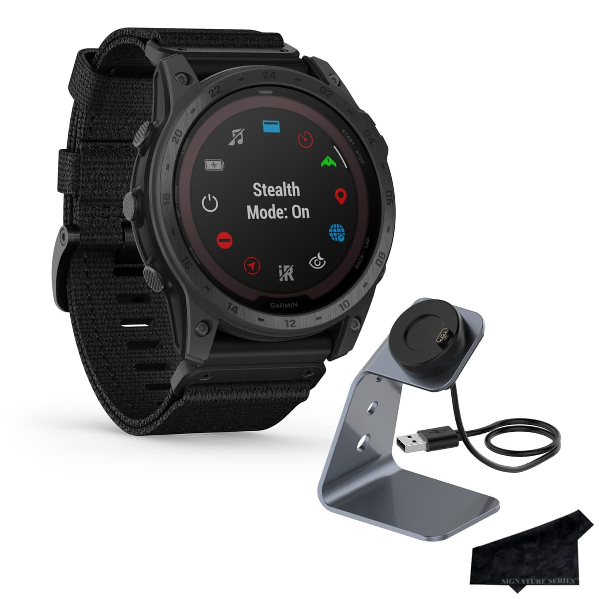 Certified Brands Garmin tactix 7 Pro Edition Reloj táctico GPS con carga solar y correa de nylon - Bundle Signature 010-02704-10 Watch Stand Bundle