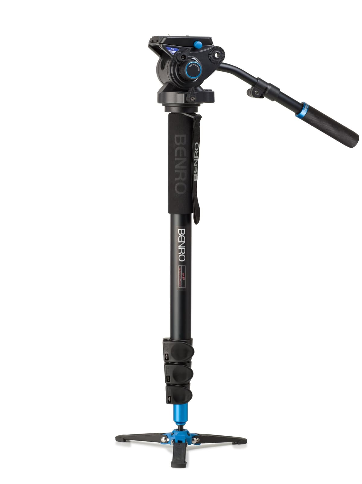 Benro A48FBS6 Monopie Clásico de Aluminio con Bloqueo de Palanca - Cabeza S6 - Base de 3 Patas (Negro)