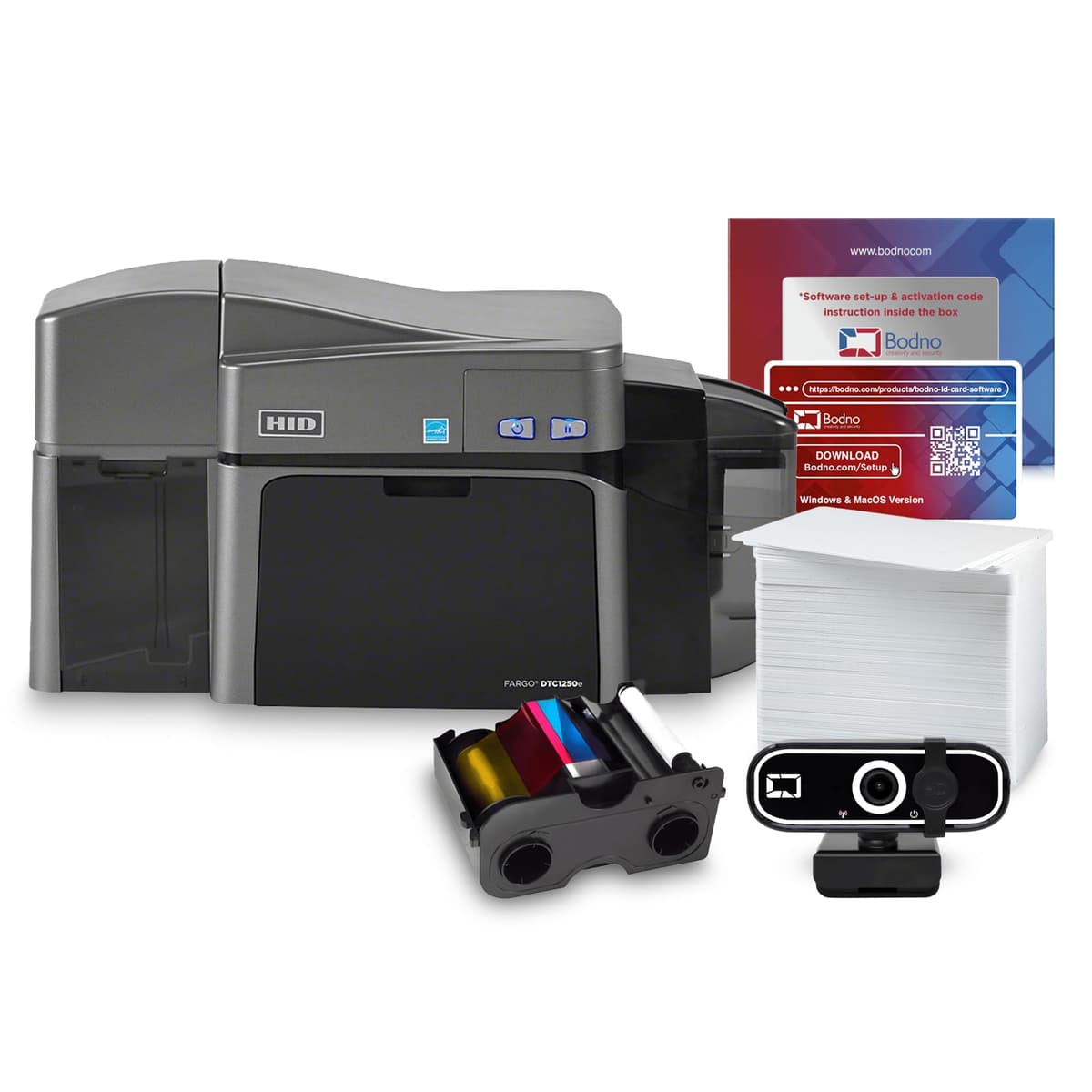 Bodno Fargo DTC1250e Impresora de Tarjetas ID Doble Cara & Paquete Completo con Software Silver Edition DTC1250eDS-silver-FBA