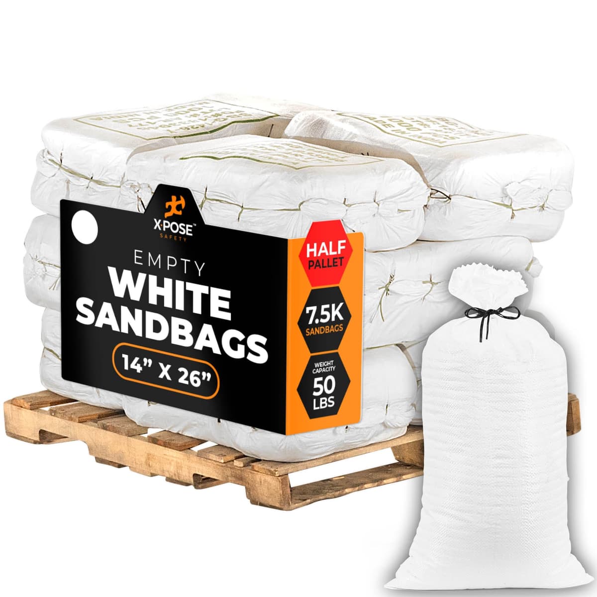 Xpose Safety sacos de arena vacíos 14" x 26" 50 lb, polipropileno resistente, paquete medio pallet 7,500 SBW-1426-HP7500-X