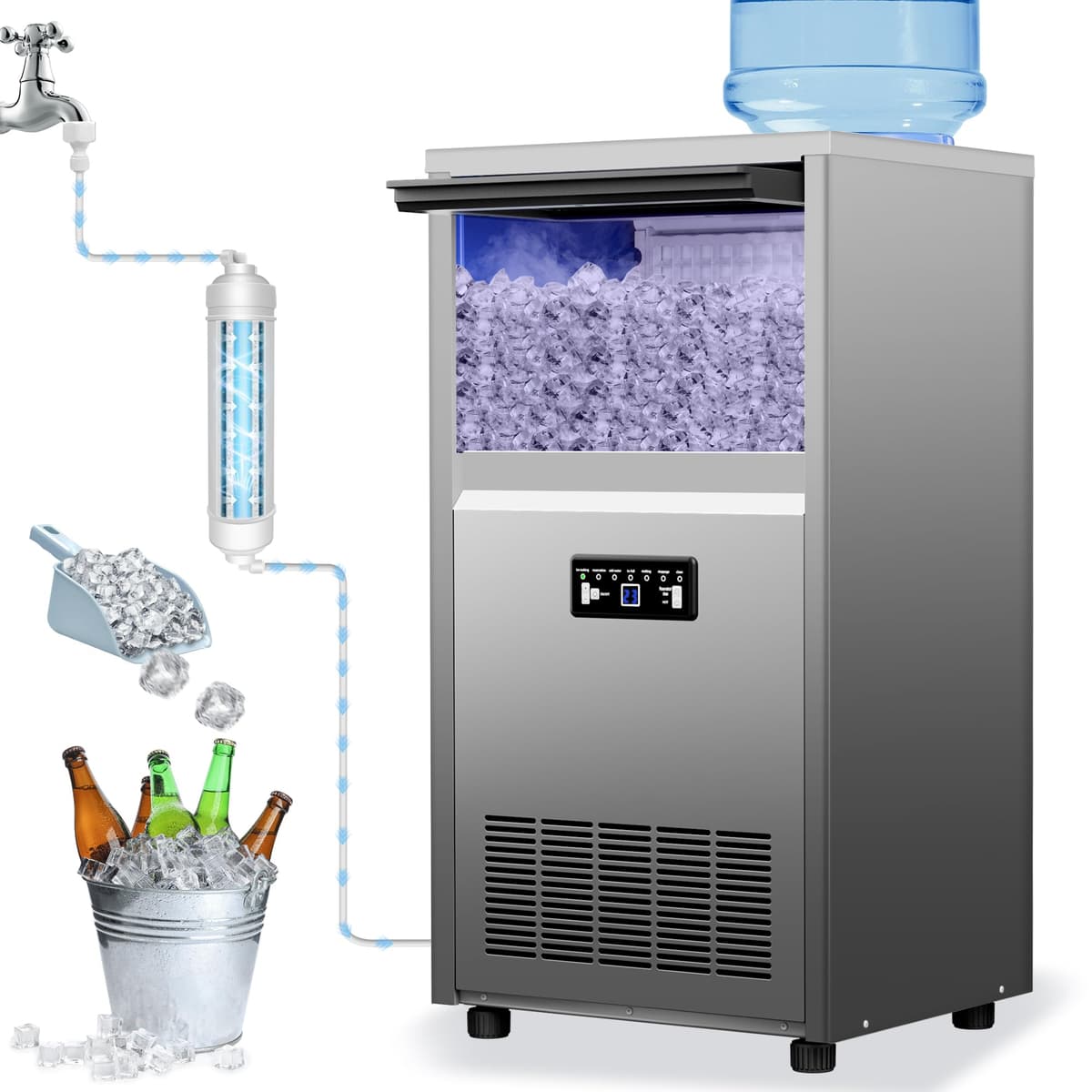 Ice Maker Comercial 150lbs/24H con 30lbs Almacenamiento - AMADVI LC50FT CX-2-9