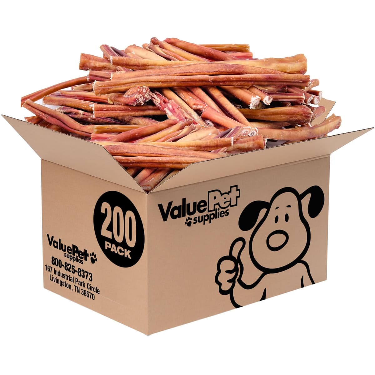 ValueBull Palos de Bully para Perros, Gruesos de 12 Pulgadas, Paquete Mayorista de 200 - 100% Natural, Alimentados con Pasto, Ingrediente Único, Golosinas para Perros de Larga Duración SM12TK