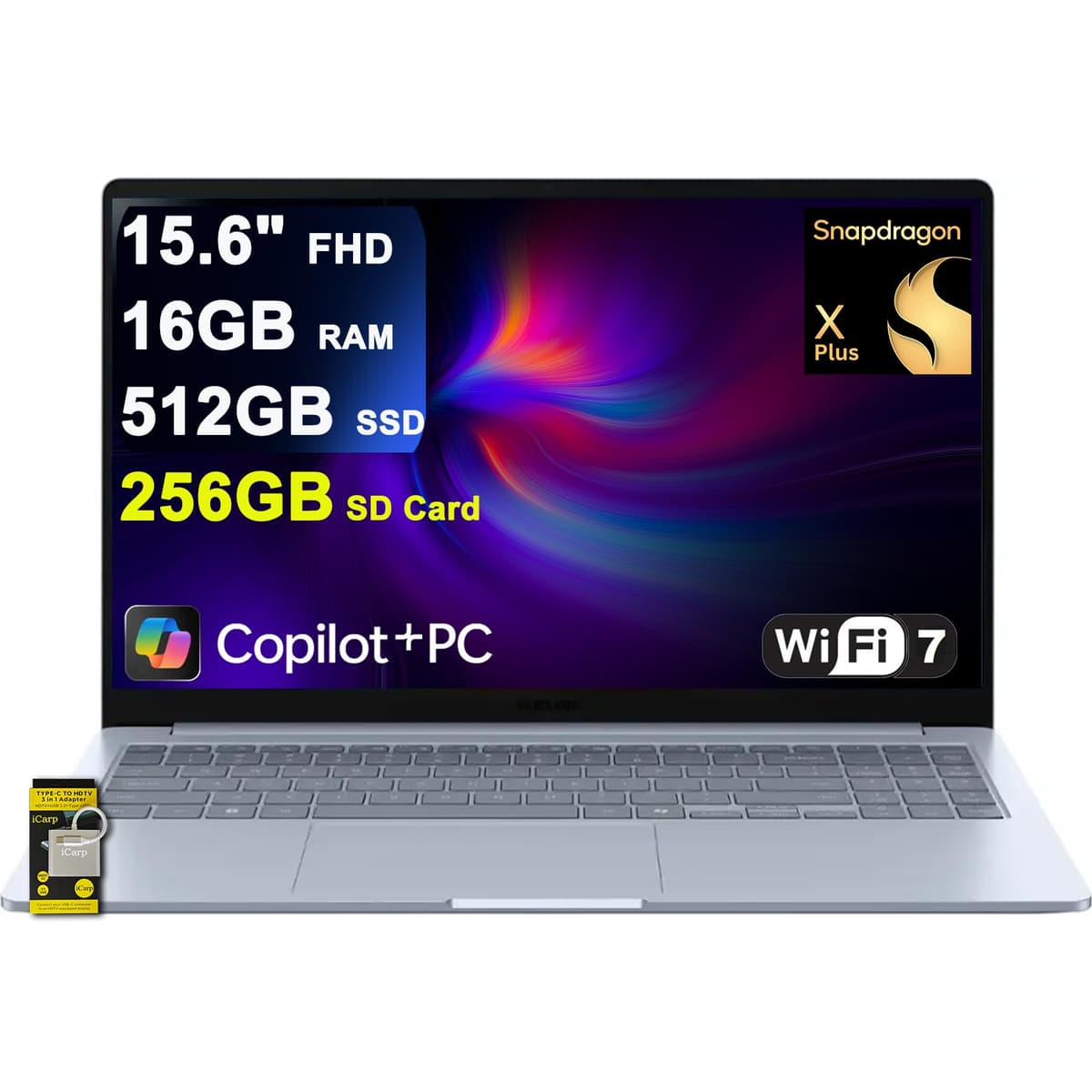 SAMSUNG Galaxy Book4 Edge Laptop 15.6" FHD Antirreflejo Qualcomm Snapdragon X Plus de 8 núcleos (hasta 45 TOPS) 16GB RAM 512GB SSD + tarjeta SD de 256GB para Creadores, Negocios y Profesionales Win11 ICP Hub con Copilot+ IA
