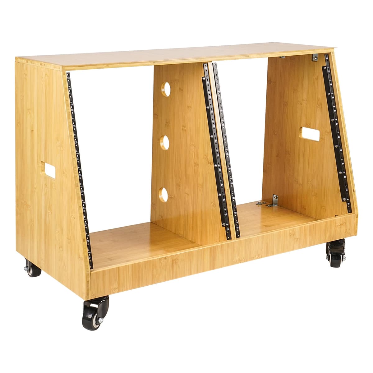 Sound Town STBR-D12T Rack Estudio DIY 2 x 12U Inclinada en Bambú Carbonizado con Ruedas