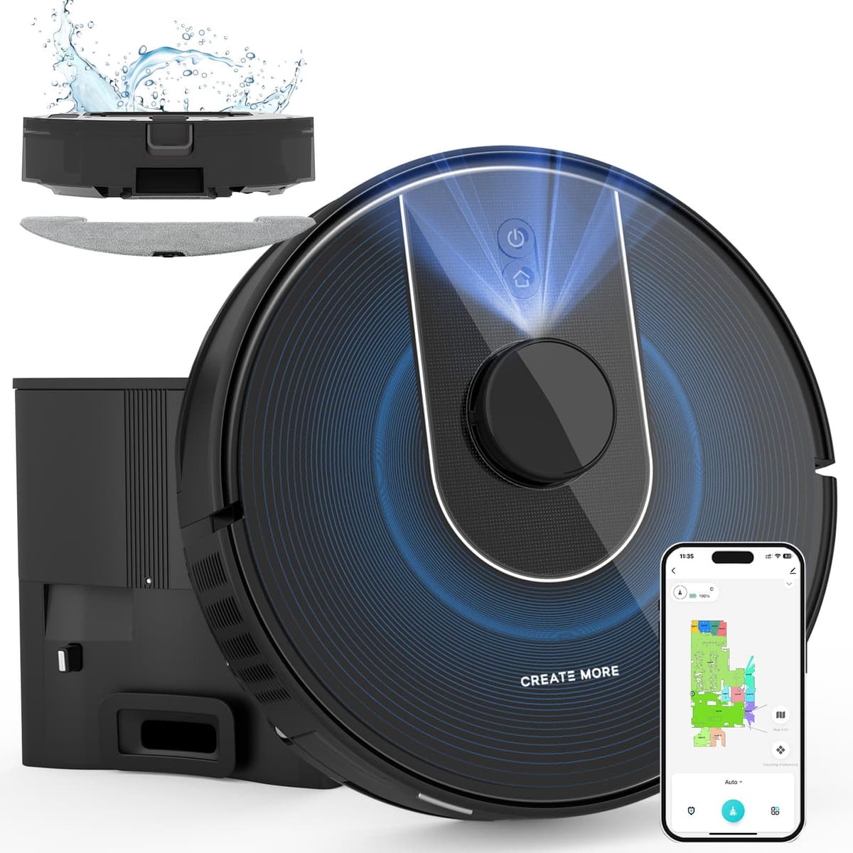 Bagotte G6Pro-1 Robot Aspiradora y Fregasuelos con Autovaciado 90 Días, 5000Pa, LiDAR