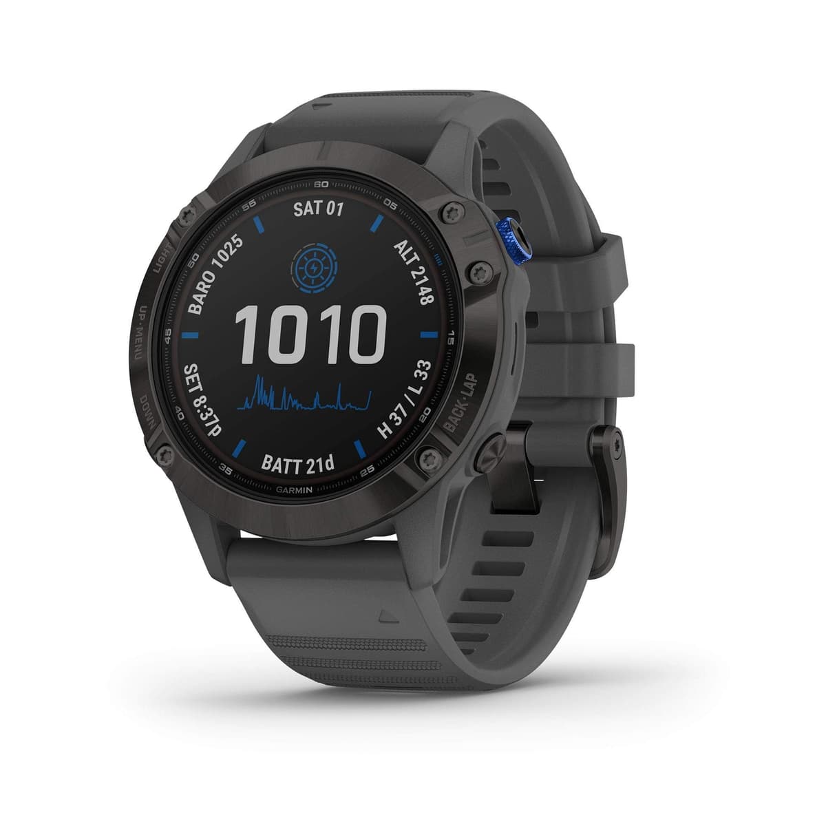 Garmin Fenix 6 Pro Solar (Reacondicionado) (GPS, 1.4 pulgadas) Multideporte alimentado por energía solar, funciones avanzadas de entrenamiento y datos, negro con correa gris pizarra 010-02410-10-cr