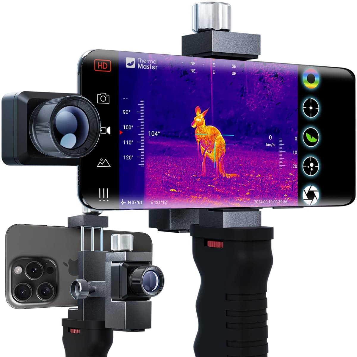 Monocular térmico Thermal Master T2 Pro para iPhone, cámara de visión nocturna 1500 yardas con lente de 13 mm, mango táctico, imager infrarrojo para detección de ciervos al aire libre