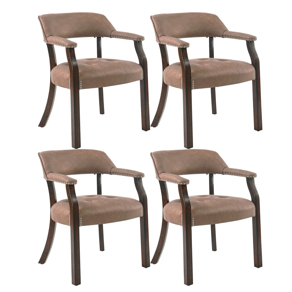 LEEMTORIG Set de 4 Sillas de Comedor en PU con Brazos, Pata Espresso y Tapizado Marrón Amarillento LEECY-NX173-318EY04