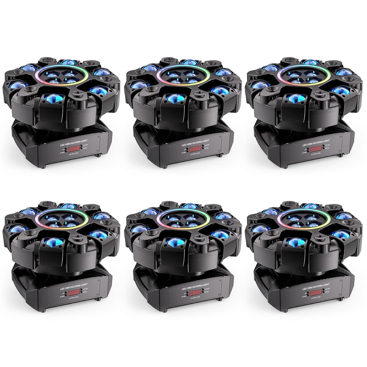 Kiinsehtoq Moving Head DJ 6-Arm RGBW con 4 Honeycomb Beams, Giro 540° y Strobe para Fiesta Club Boda (6PACK) ZQ02791