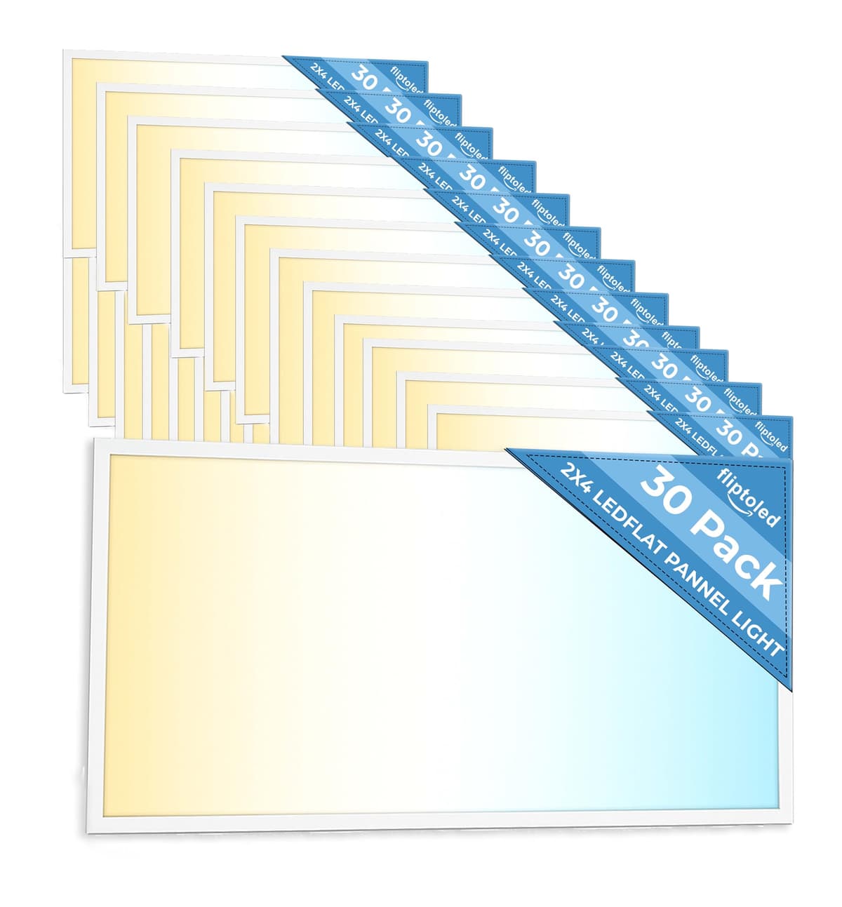 FlipToLed Paquete de 30 Panel Plano LED 2x4, 30-72W, 5CCT 3K | 3.5K | 4K | 5K | 6.5K, Regulable Lámparas Empotradas para Cielo Falso, 3750/5000/6250/7500/9000 Lúmenes, Filtro para Oficina 120-277V, ETL DLC LEP_2X4CCT_30PACK