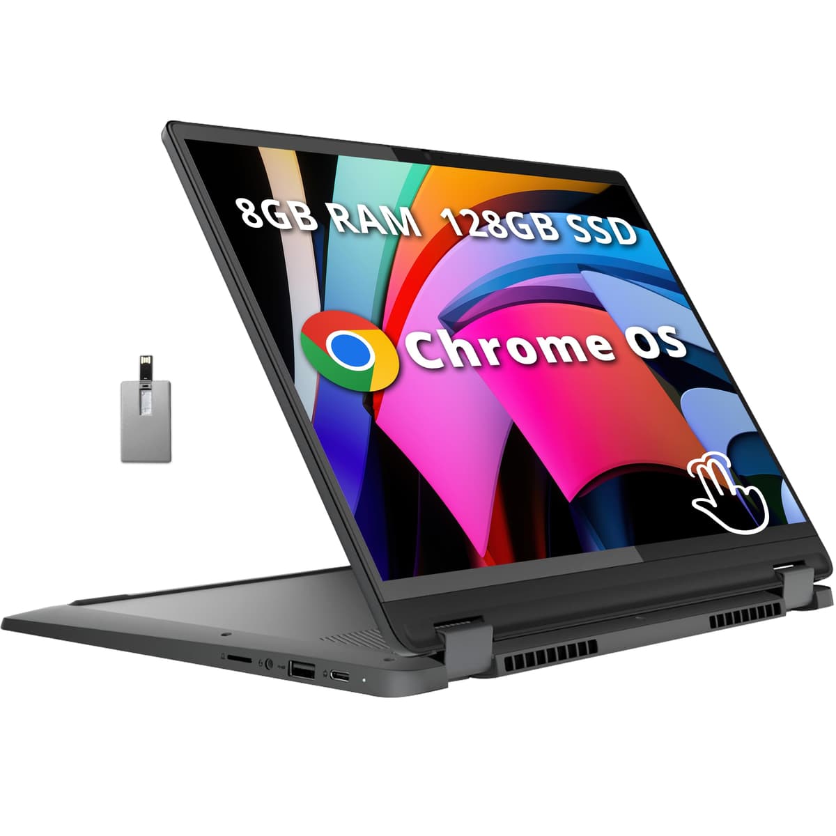 Lenovo IdeaPad Flex 5i 14" FHD 2 en 1 con pantalla táctil, Intel i3-1315U, 8GB RAM, 128GB SSD, Intel UHD Graphics, teclado retroiluminado, cámara web, Wi-Fi 6E, Chrome OS, gris, tarjeta USB Hotface 128GB