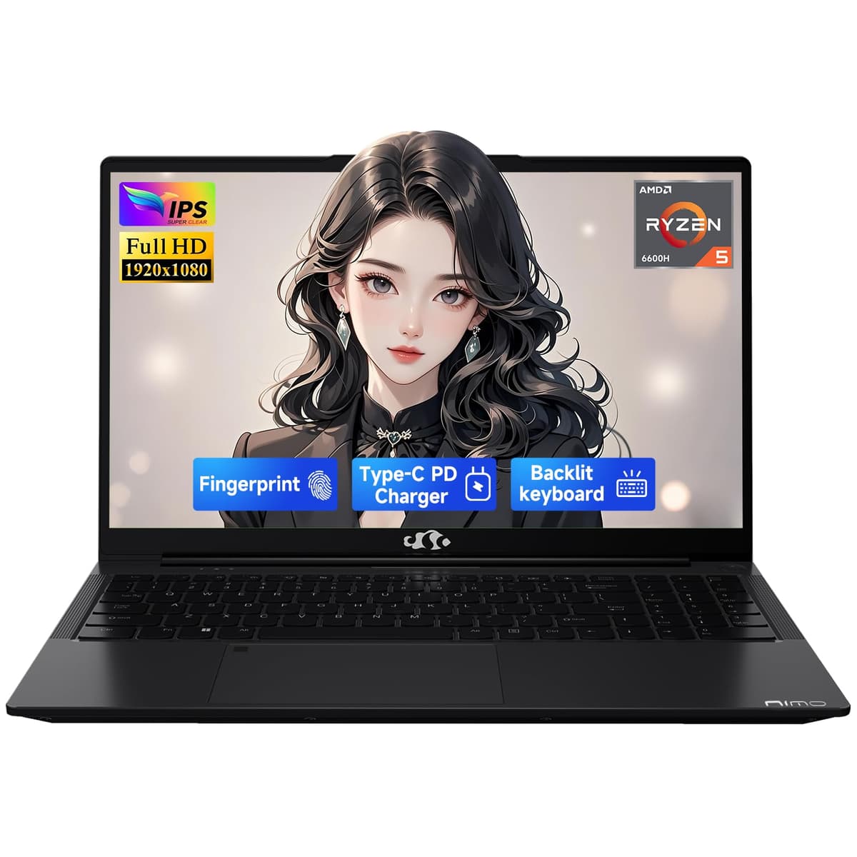 NIMO 15.6" IPS FHD - Laptop Gaming, AMD Ryzen 5 6600H, 32 GB DDR5 RAM, 1 TB SSD (Mejor que i7-1165G7, 6 núcleos hasta 4.5 GHz), GPU AMD Radeon 660M, Cargador rápido USB-C PD 100W, Teclado retroiluminado, Lector de huellas ARN21S