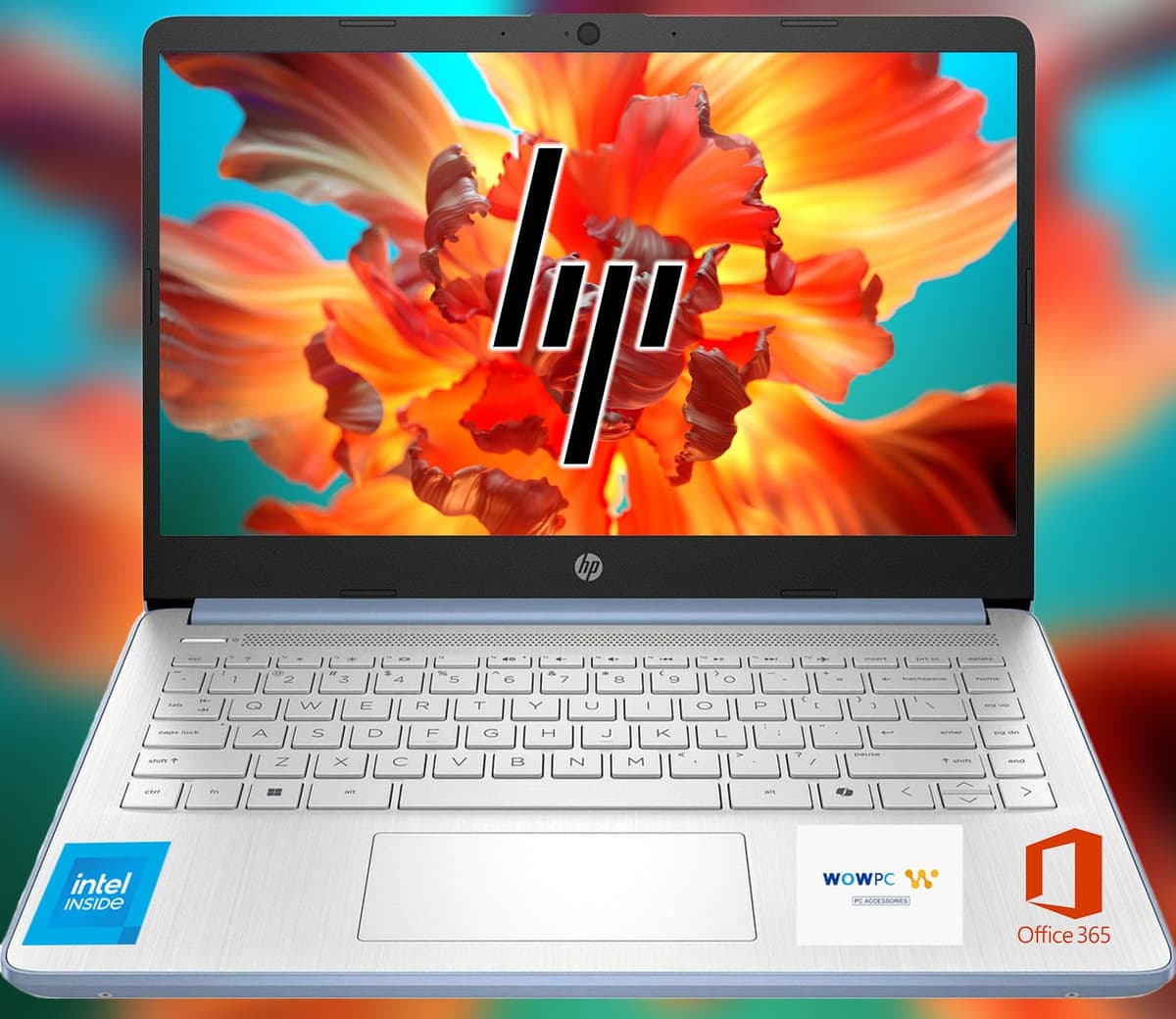 HP 14 Ultrabook, CPU Intel, 32 GB RAM, 1.6 TB de almacenamiento (128 GB a bordo con unidad portátil de 512 GB + 1 TB en OneDrive), hasta 12 horas de batería, Windows 11 Pro, azul cielo, con paquete 3 en 1 WOWPC