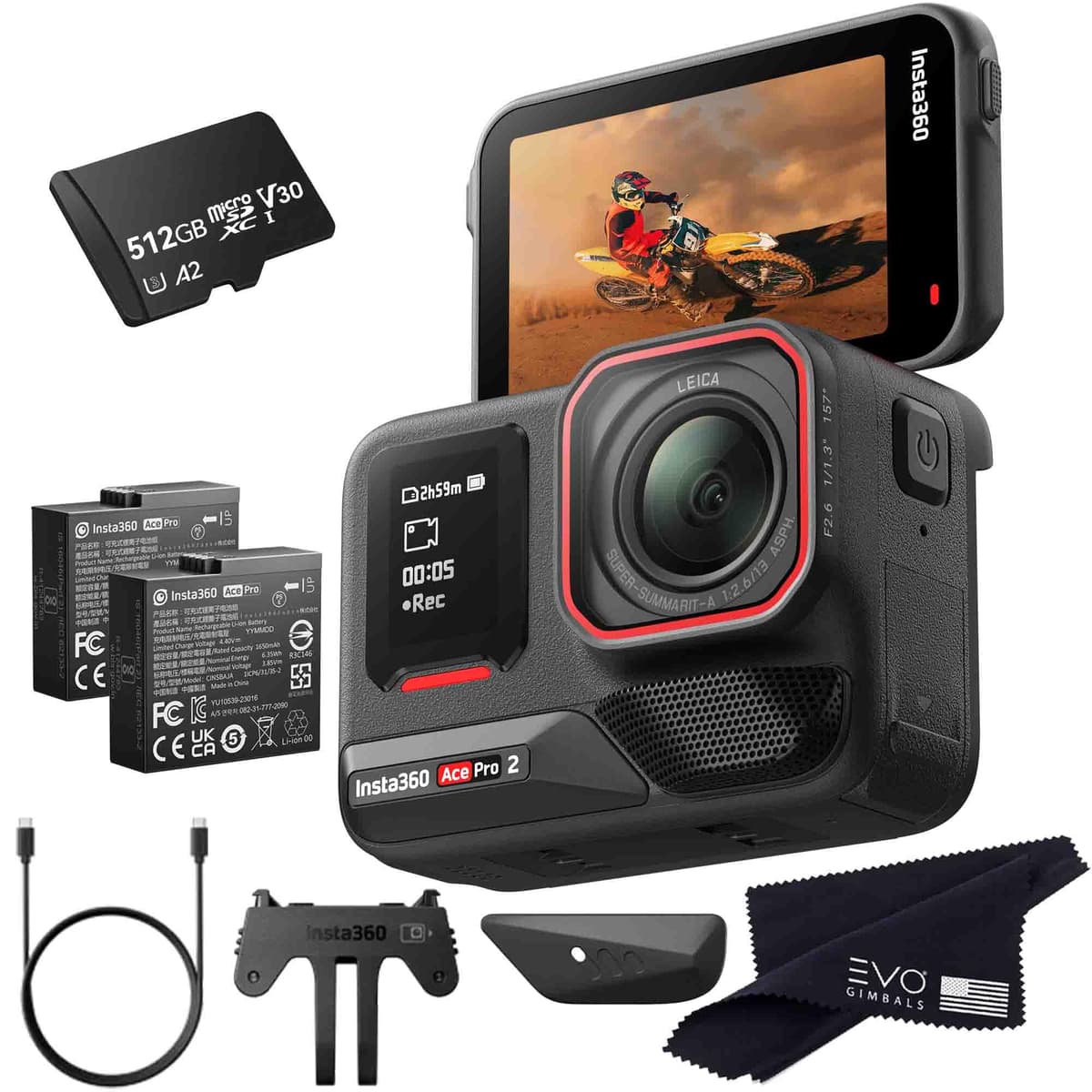 Insta360 Ace Pro 2 - Cámara de acción 8K resistente al agua co-diseñada con Leica, sensor 1/1.3", pantalla flip 2.5" (512GB) CINSBBGA