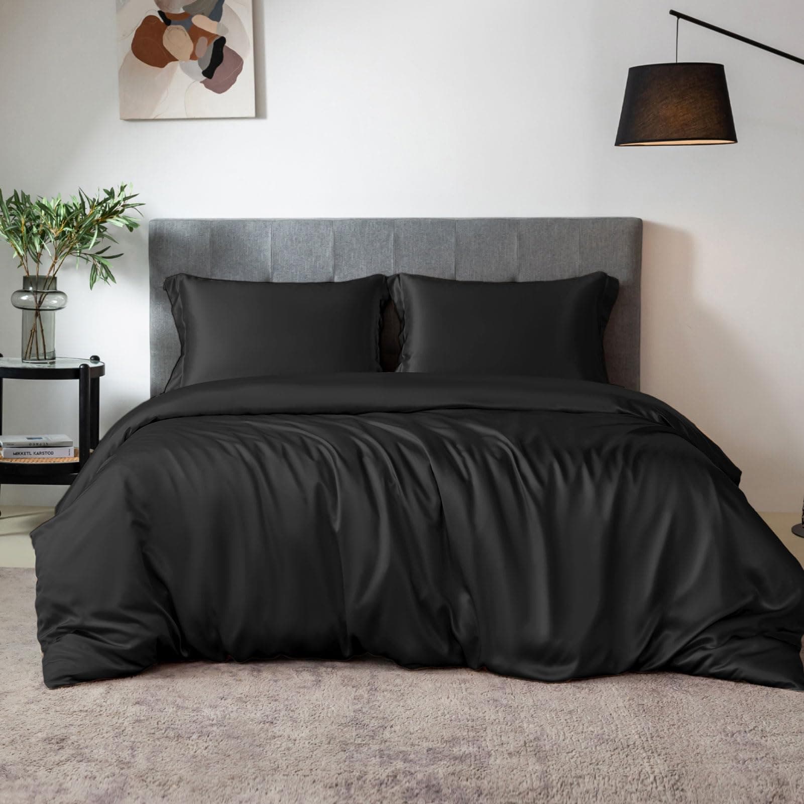 THXSILK juego de sábanas 100% seda Mulberry, lujo transpirable para Full, negro W01W14410F