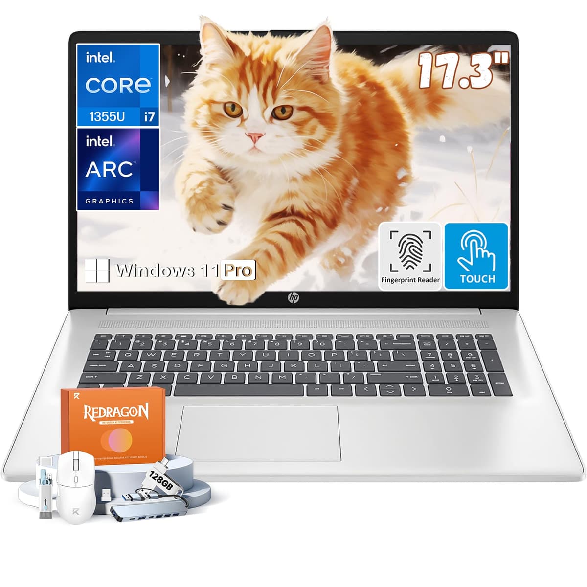 HP 17.3" Laptop táctil para empresas, Windows 11 Pro, Intel i7-1355U de 10 núcleos (hasta 5.0 GHz), pantalla táctil antirreflejo HD+ de 17", 32 GB RAM, SSD de 1 TB, GPU Intel Iris Xe, lector de huellas, accesorios HP Laptop