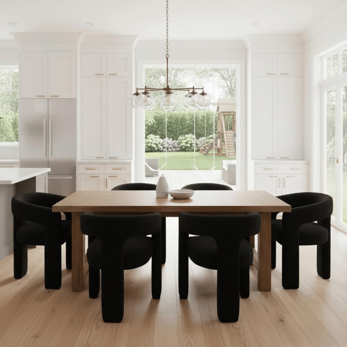 Hyfirm Silla Barrel Sherpa negra juego de 6 - Silla acolchada moderna con brazos para comedor y hogar 5101