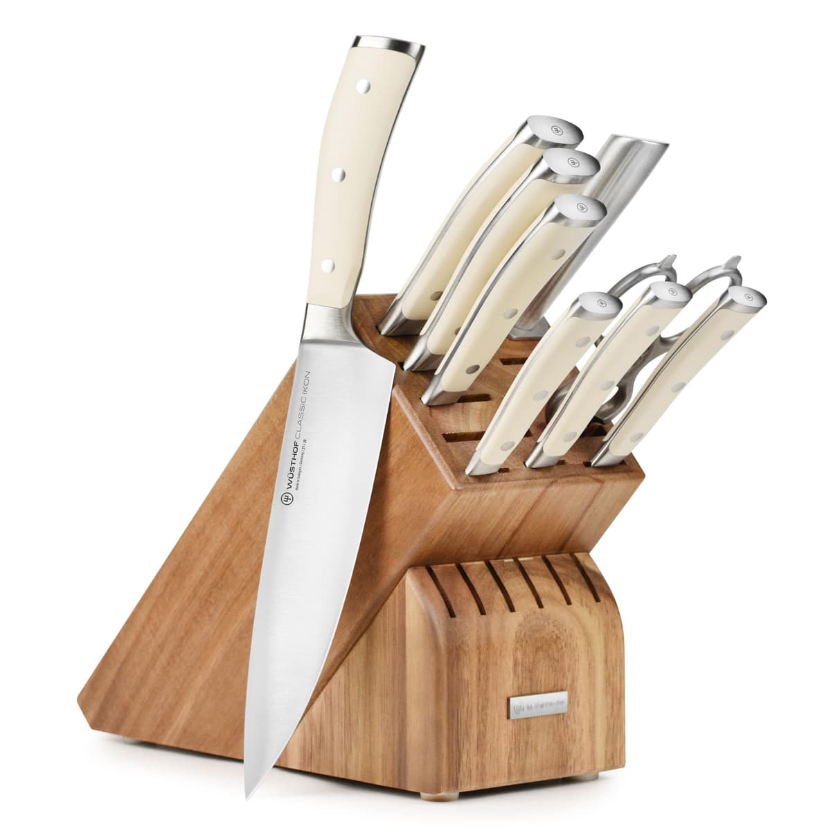 Wüsthof Classic Ikon Creme - Juego de Cuchillos 10 Piezas con Bloque Acacia