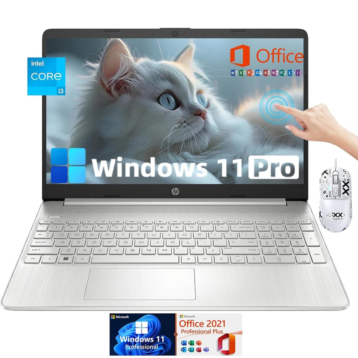 HP Nuevo portátil táctil de 15,6" para uso diario - con licencia perpetua de Microsoft Office Intel i3-1215U (6 núcleos), 16 GB RAM, SSD de 1 TB, Intel UHD Graphics, WiFi, Windows 11 Pro HP Laptop