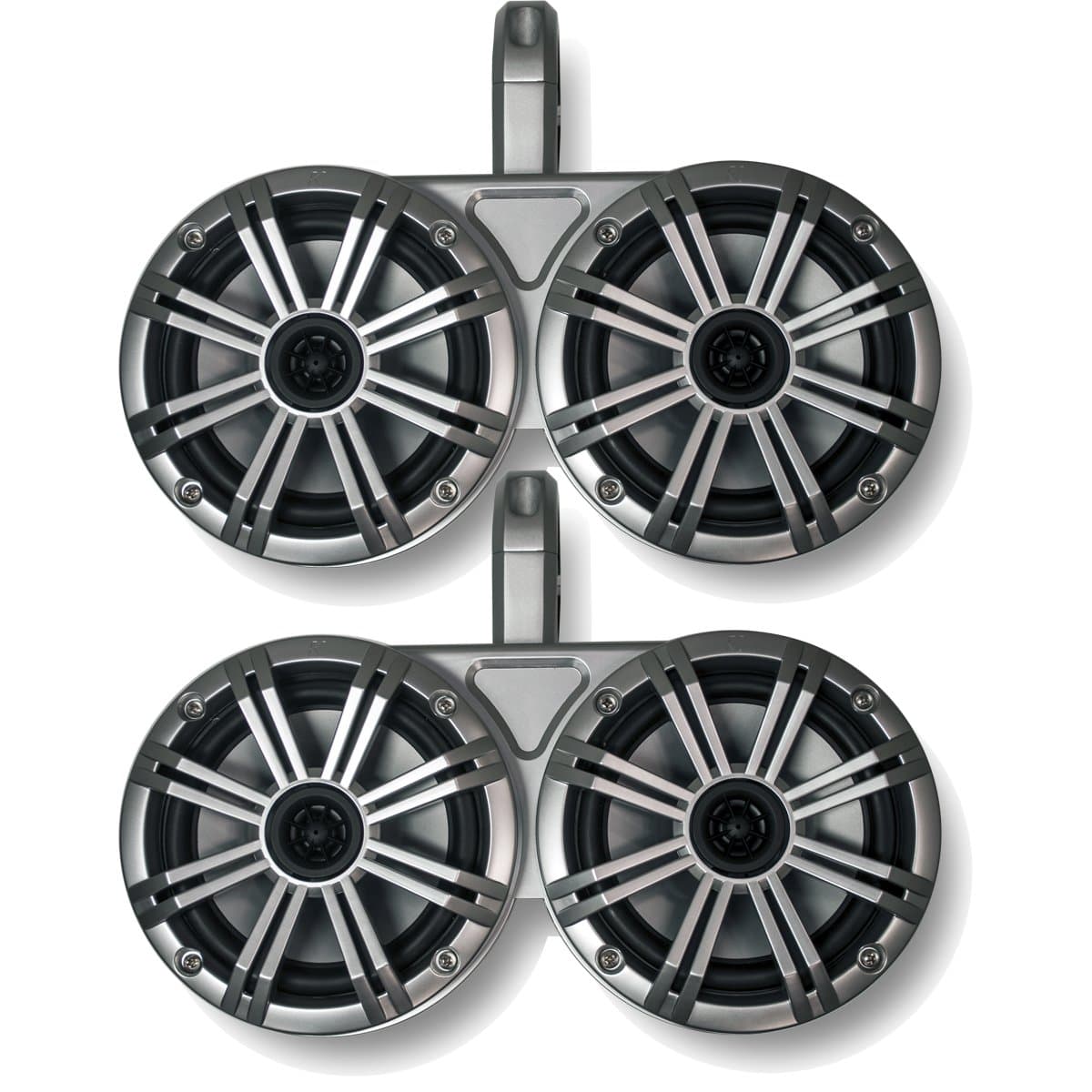 KICKER Sistema dual de torre wake blanca con 4 parlantes marinos plateados de 6.5" 12KMTEDW+BKM614S