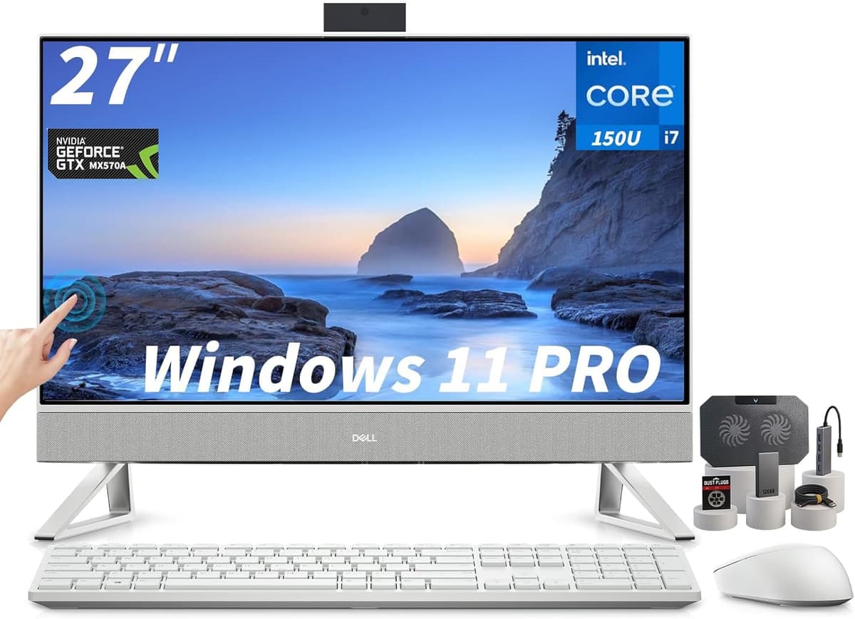 Computadora Todo-en-Uno Dell 27" FHD con Pantalla Táctil, Intel Core 7-150U (hasta 5.4 GHz), GeForce MX570A, WiFi 6E, Teclado y Mouse Inalámbricos, Windows 11 Pro, Accesorios (64 GB RAM, SSD 4 TB) Dell Inspiron 7730 All-in-One Desktop