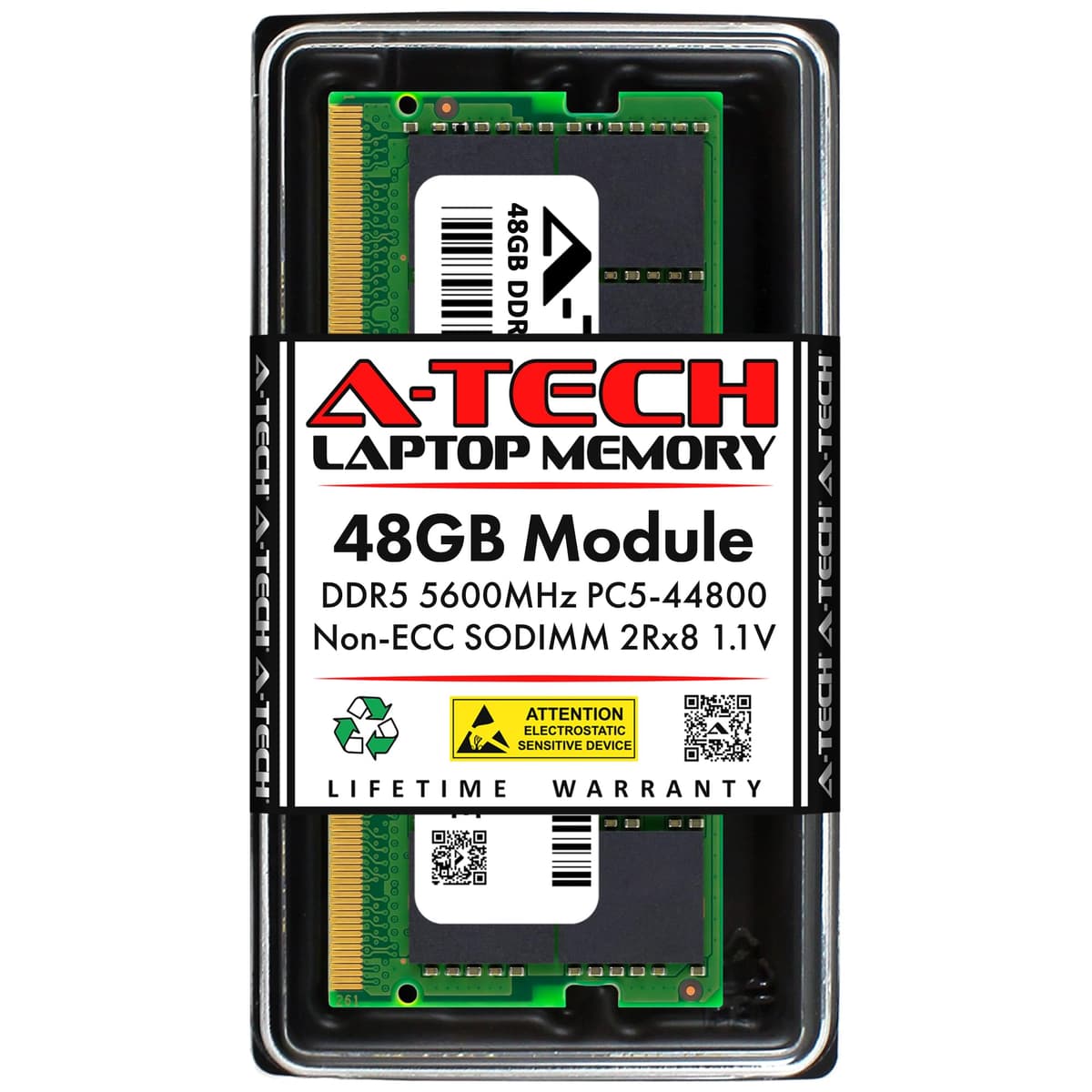 A-Tech 48GB DDR5 5600MHz PC5-44800 CL46 SODIMM 2Rx8 Dual Rank 1.1V No ECC No Buffer SO-DIMM 262 pines Memoria RAM para Laptop AT48G1D5S5600ND8N11V