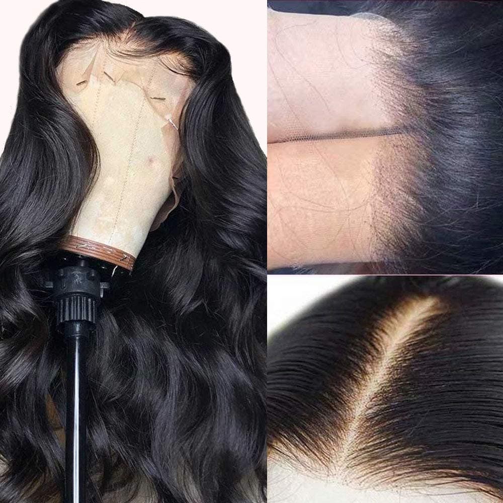 oulaer Peluca lace front HD cuerpo ondulado 26" cabello humano brasileño 150% densidad, pre-plucked 3
