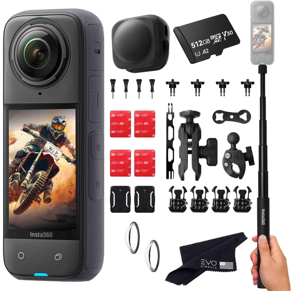 Insta360 X4 Motorcycle Bundle - Cámara 360 impermeable 8K con accesorios para moto