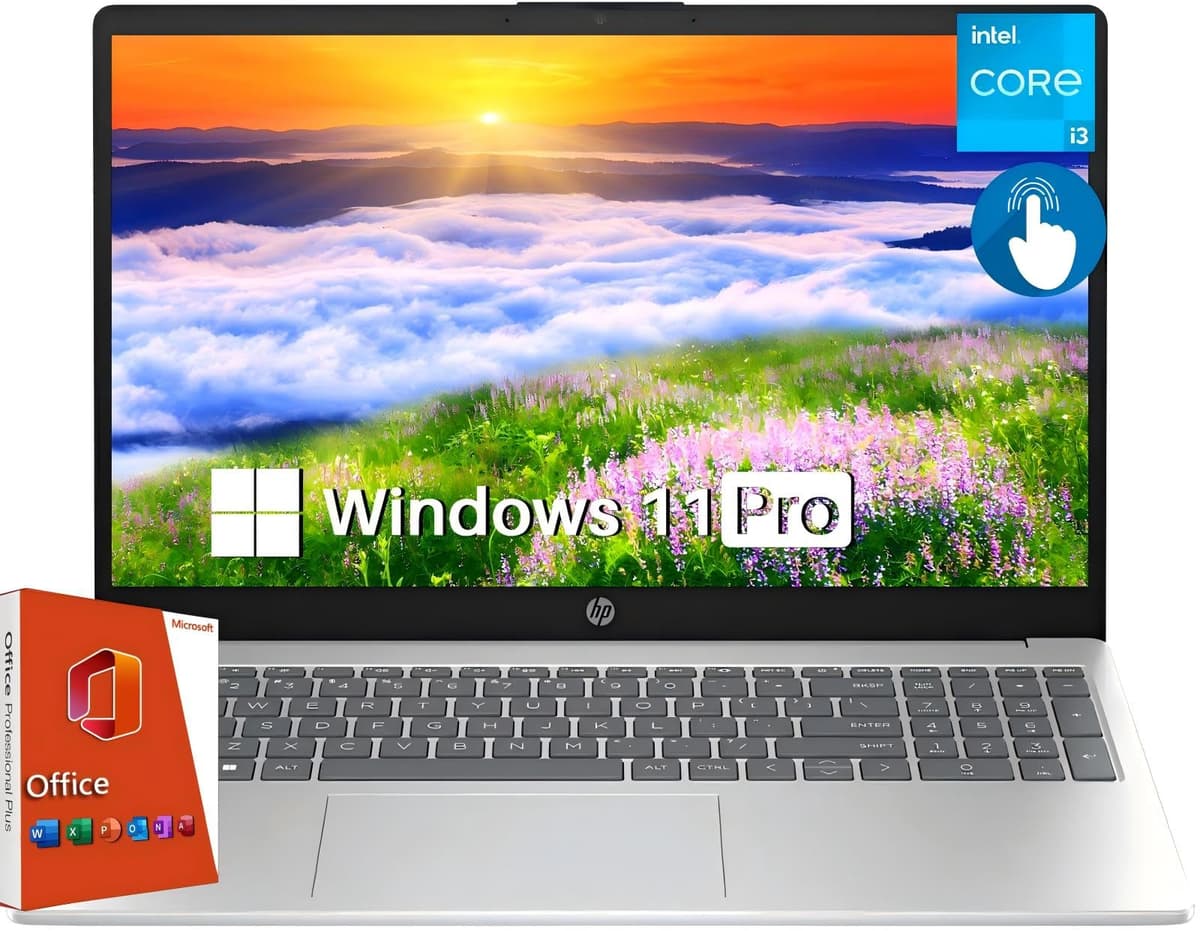HP 15.6" Laptop táctil para negocios y estudiantes, Office Pro de por vida, pantalla táctil HD, Intel i3-1215U de 6 núcleos, 16 GB RAM, 1 TB SSD, batería de larga duración, Wi-Fi 6E, Windows 11 Pro con Copilot AI 15-fd0023dx/A9HM6UA#ABA