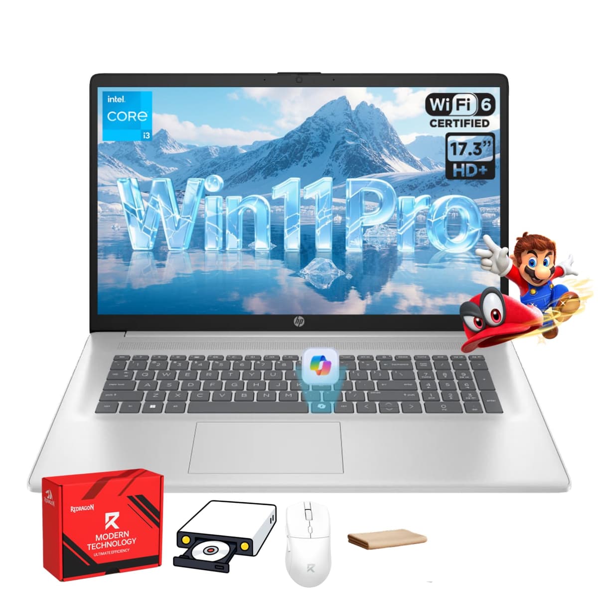 HP 17 Portátil, Intel i3 de 8 núcleos, Pantalla antirreflejo, 16 GB RAM, 1 TB SSD, Windows 11 Pro, Teclado numérico, Copilot AI, Computadora portátil para negocios y estudiantes
