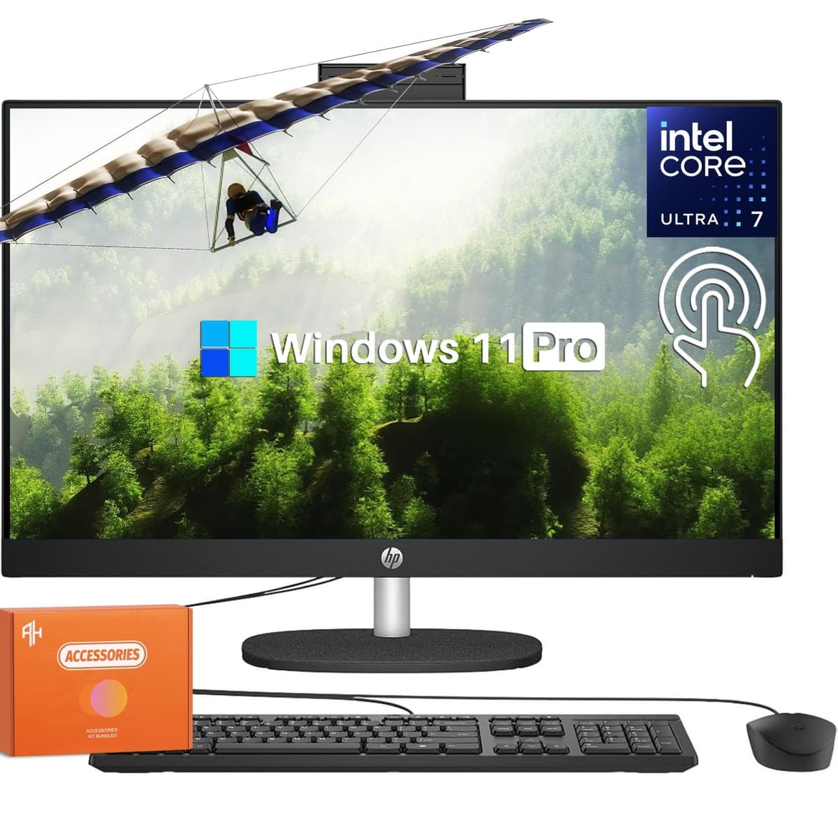 Computadora de Escritorio All-in-One HP 27" con Pantalla Táctil, FHD IPS Antirreflejo, Intel Ultra 7 155U de 12 núcleos, GPU Intel IrisX, 64 GB DDR5, SSD 2 TB, Wi-Fi 6, Unidad USB, Windows 11 Pro, con Accesorios HP 27 All-In-One Desktop