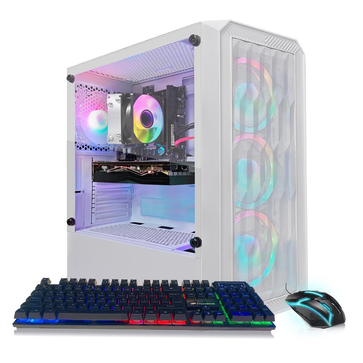 PC de Escritorio Gaming STGAubron, AMD Ryzen 5 2600 hasta 3.9G, GeForce RTX 3050 6GB, 16GB DDR4, 1TB SSD, WiFi 6, Bluetooth 5.2, 4 Ventiladores RGB, Windows 11 Home ABR1722