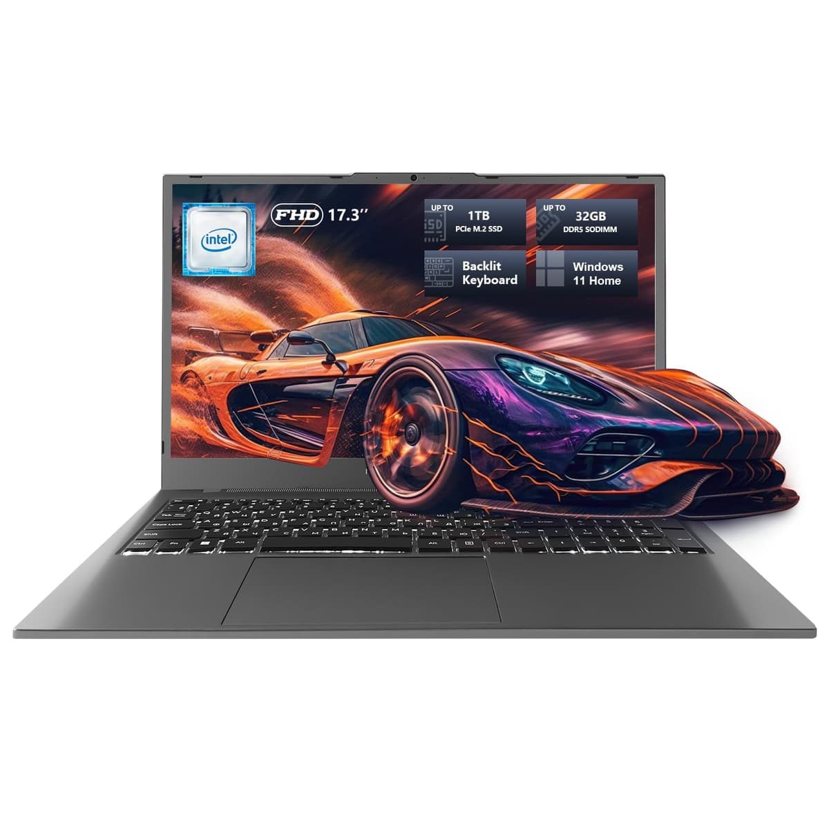 Machenike Laptop de 17.3", Procesador Intel, 16GB RAM DDR5, 512GB SSD, Teclado Retroiluminado, Pantalla Grande con Tasa de Refresco de 120Hz, Ideal para Trabajo, Estudio y Streaming, Windows 11 Home, Gris Moderno N17A