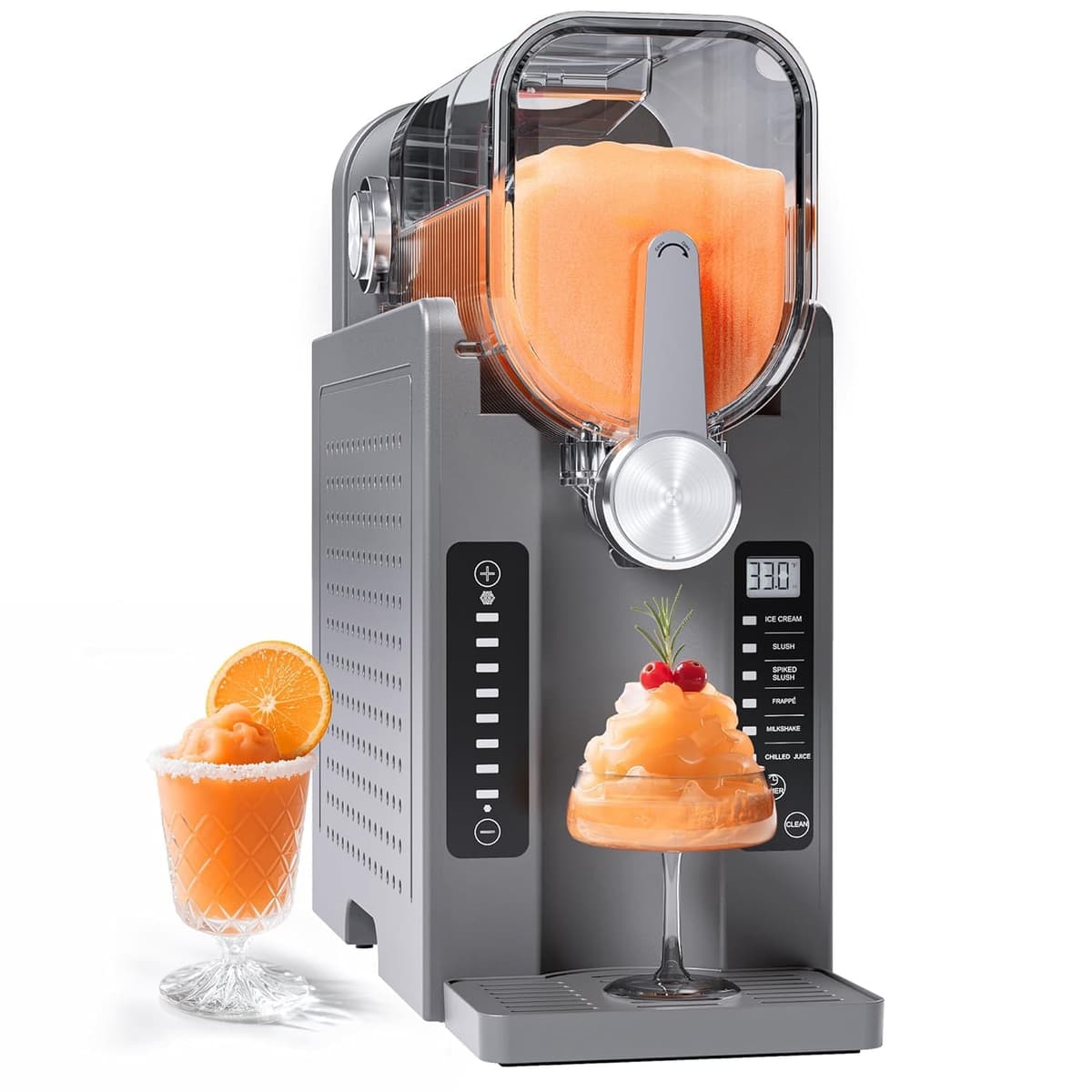 Initio Máquina de Slush CHIVALZ, Máquina de Bebidas Congeladas, No Requiere Hielo, Programación Previa 12H, Pantalla LED, Auto-limpieza, Hace Slushies, Malteadas, Frappés y Cócteles, AD03, Negro, 6 Programas Preestablecidos +1 Pack
