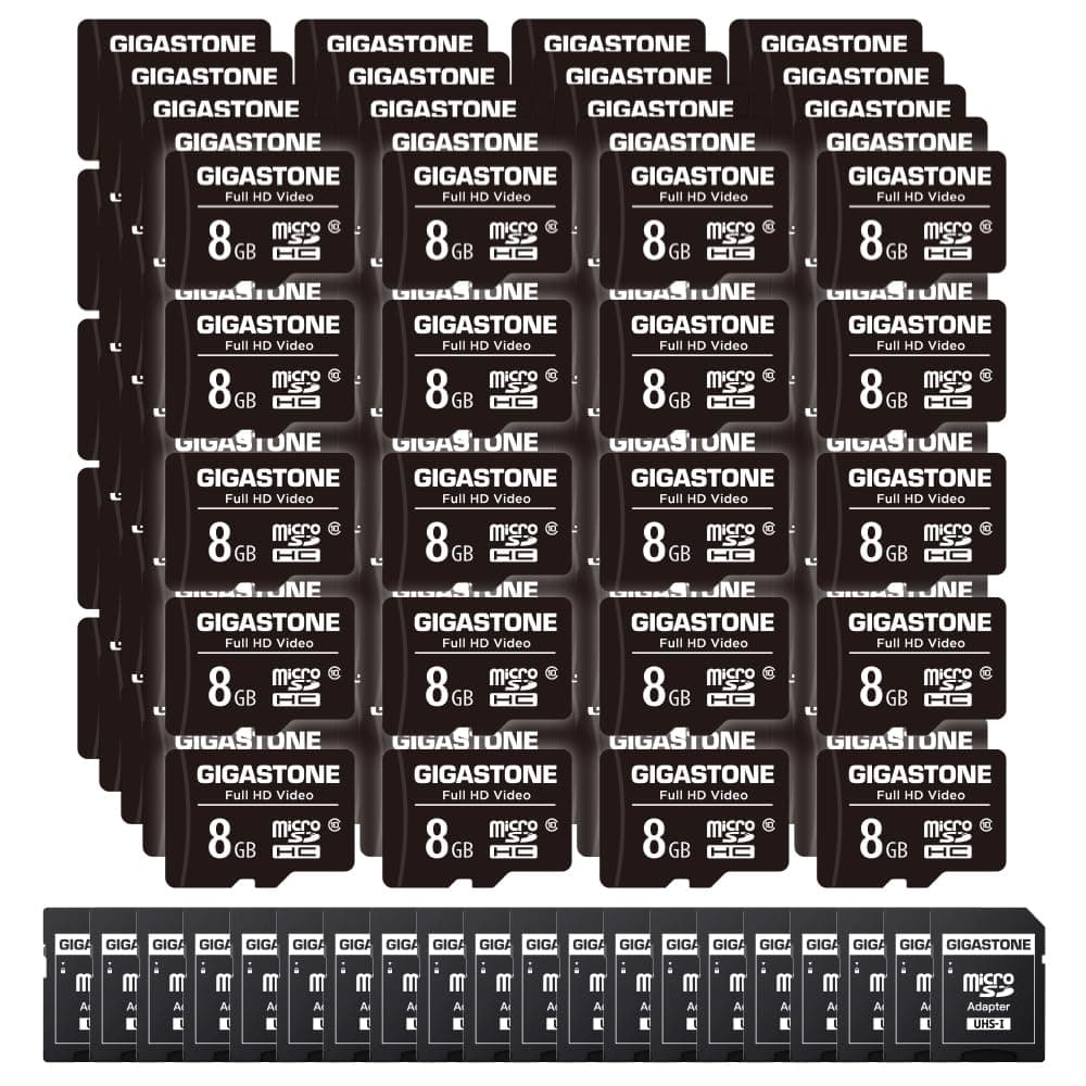 GIGASTONE Paquete de 100 Micro SD 8GB, Video Full HD, Cámaras de vigilancia, Cámara de acción, Drone, Micro SDHC Clase 10 80MB/s MSD-8-1-100